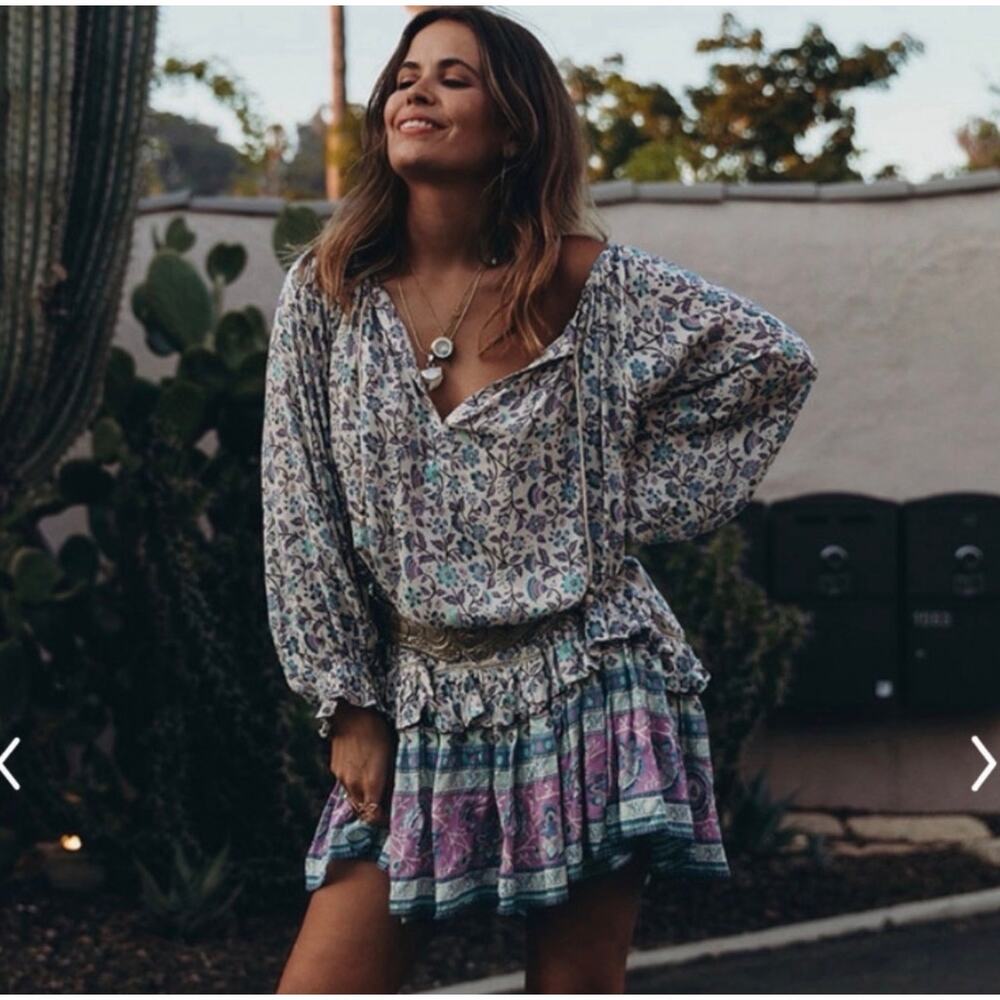 Spell & The Gypsy Collective Dahlia Tunic Dress in dusty blue EUC SZ L - Picture 9 of 10